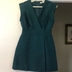 Halston Heritage Teal V-Neck Structured Mini Dress